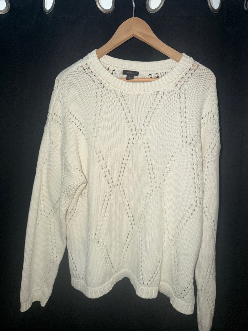 Halogen Cream Openwork Crewneck Sweater